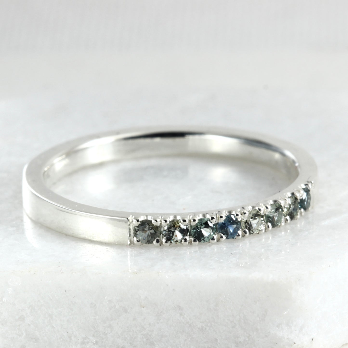 A sterling silver stacking ring with Montana Sapphires