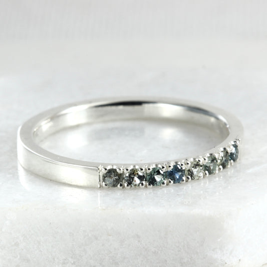 A sterling silver stacking ring with Montana Sapphires