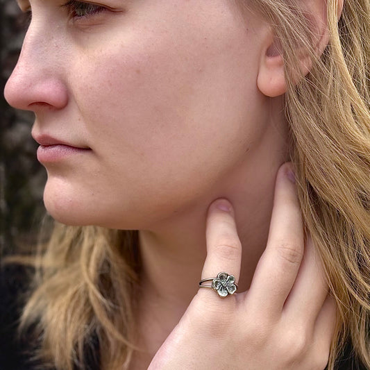 Wild Bloom Ring in sterling silver shown on model