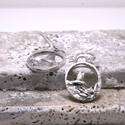 Hummingbird and Flower Earrings