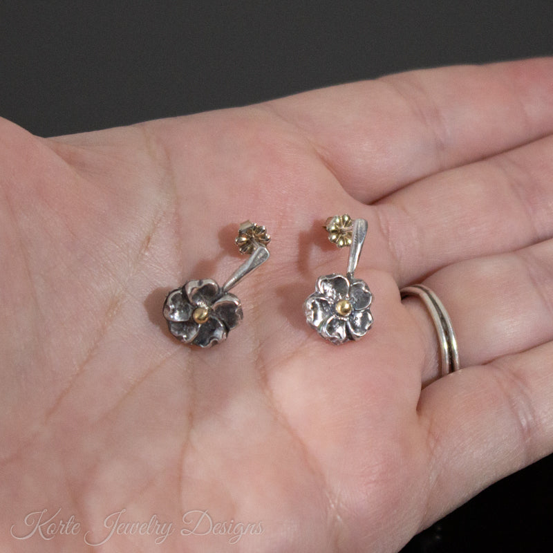 Flower on Stem Earrings with Gold