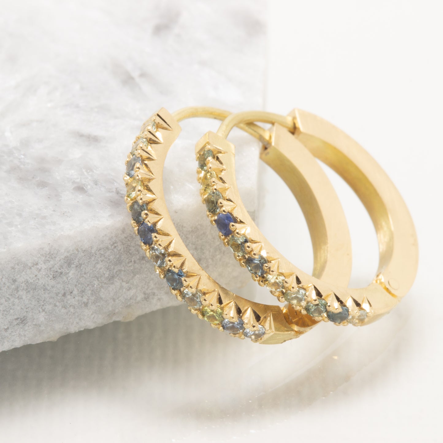 18K Gold Huggie Earrings with Montana Sapphires