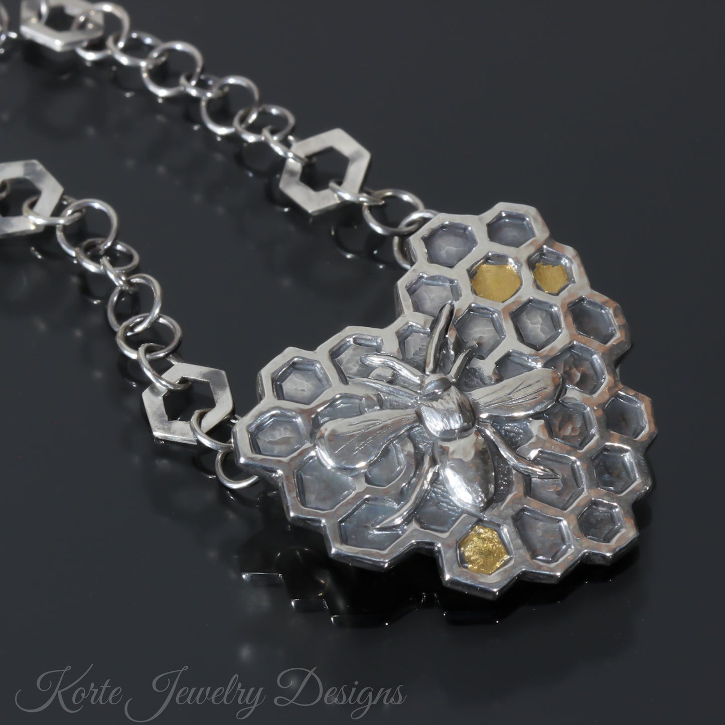 Honeycomb Heart Pendant on Handmade Chain