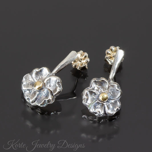 Flower on Stem Earrings with Gold