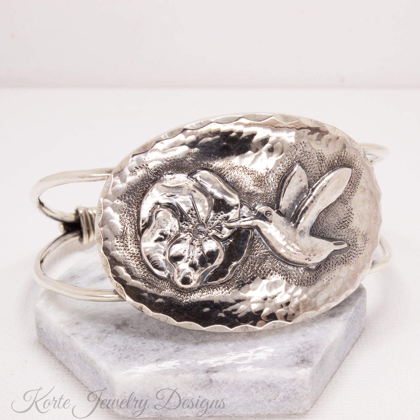 Flower and Hummingbird Cuff Bracelet
