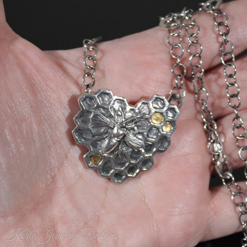 Honeycomb Heart Pendant on Handmade Chain