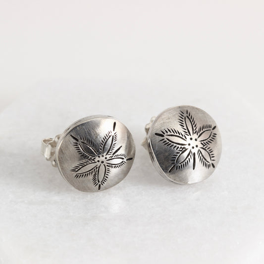 Hand Fabricated sterling silver sand dollar post earrings.