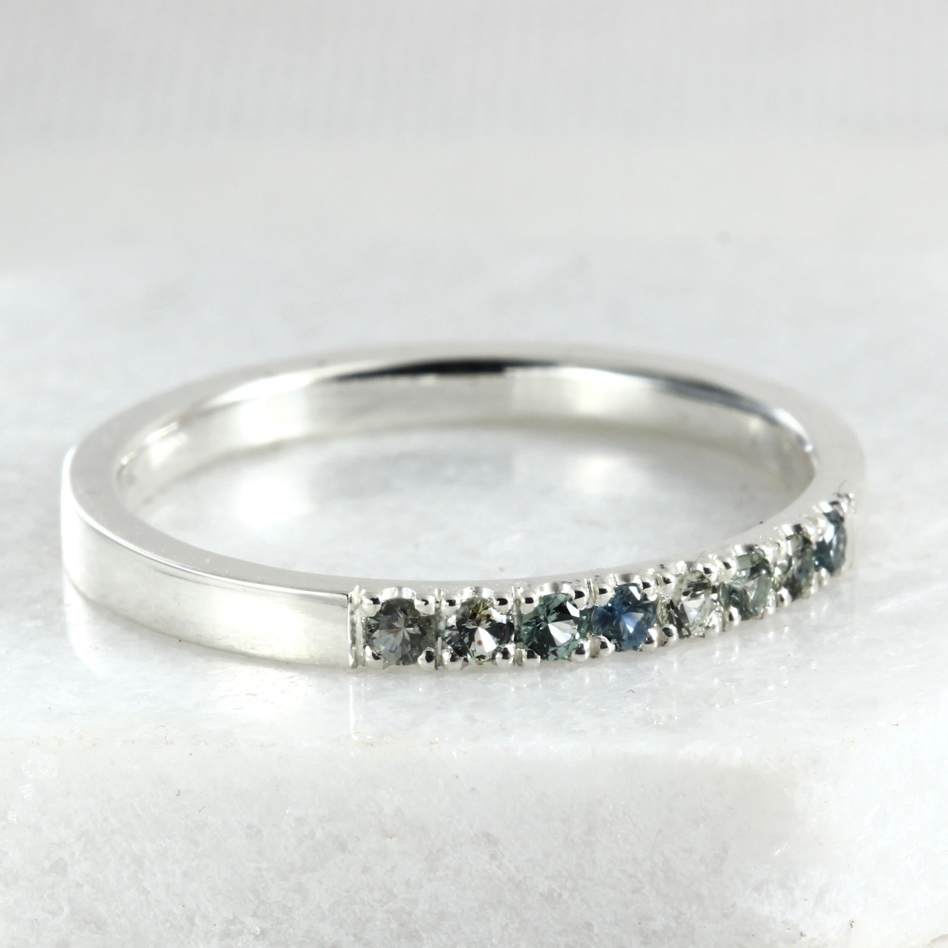 A sterling silver stacking ring with Montana Sapphires