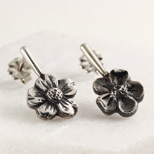 Wild Bloom Drop Earrings in sterling silver, handcrafted floral earrings