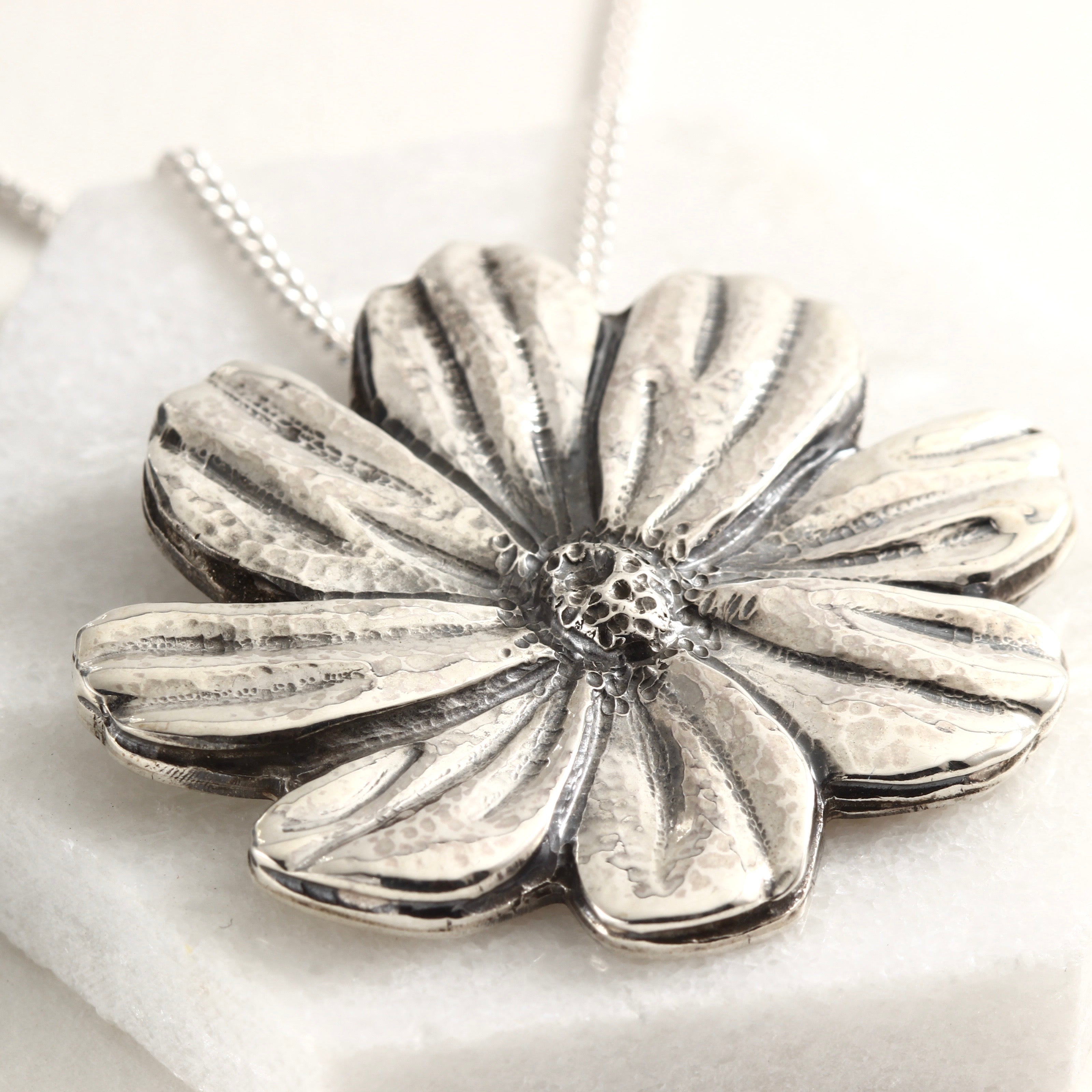 Wild Radiance Cosmos Pendant | Sterling Silver Flower Necklace